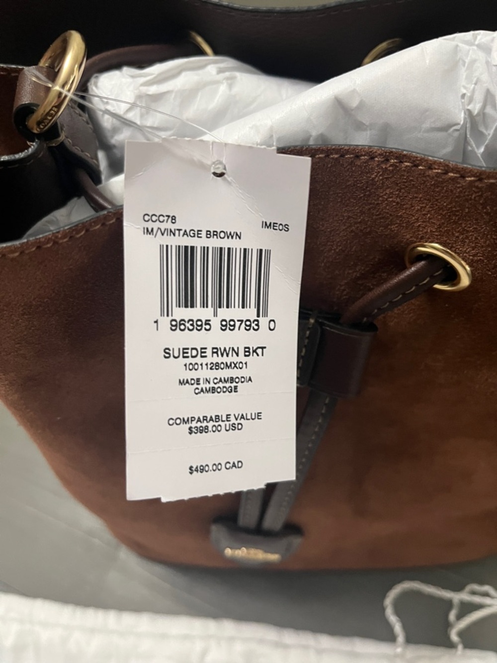 Coach Brown Suede Drawstring Crossbody Bucket Bag - Picture 2 of 8